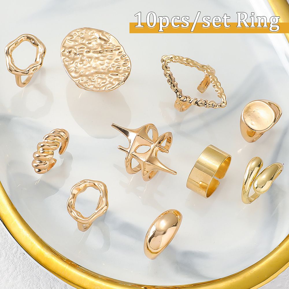 10pcs Ladies Gold Rings Women Bohemian Jewelry Stacking Ring Set