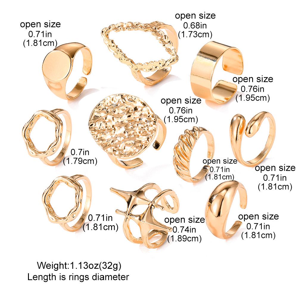 10pcs Ladies Gold Rings Women Bohemian Jewelry Stacking Ring Set