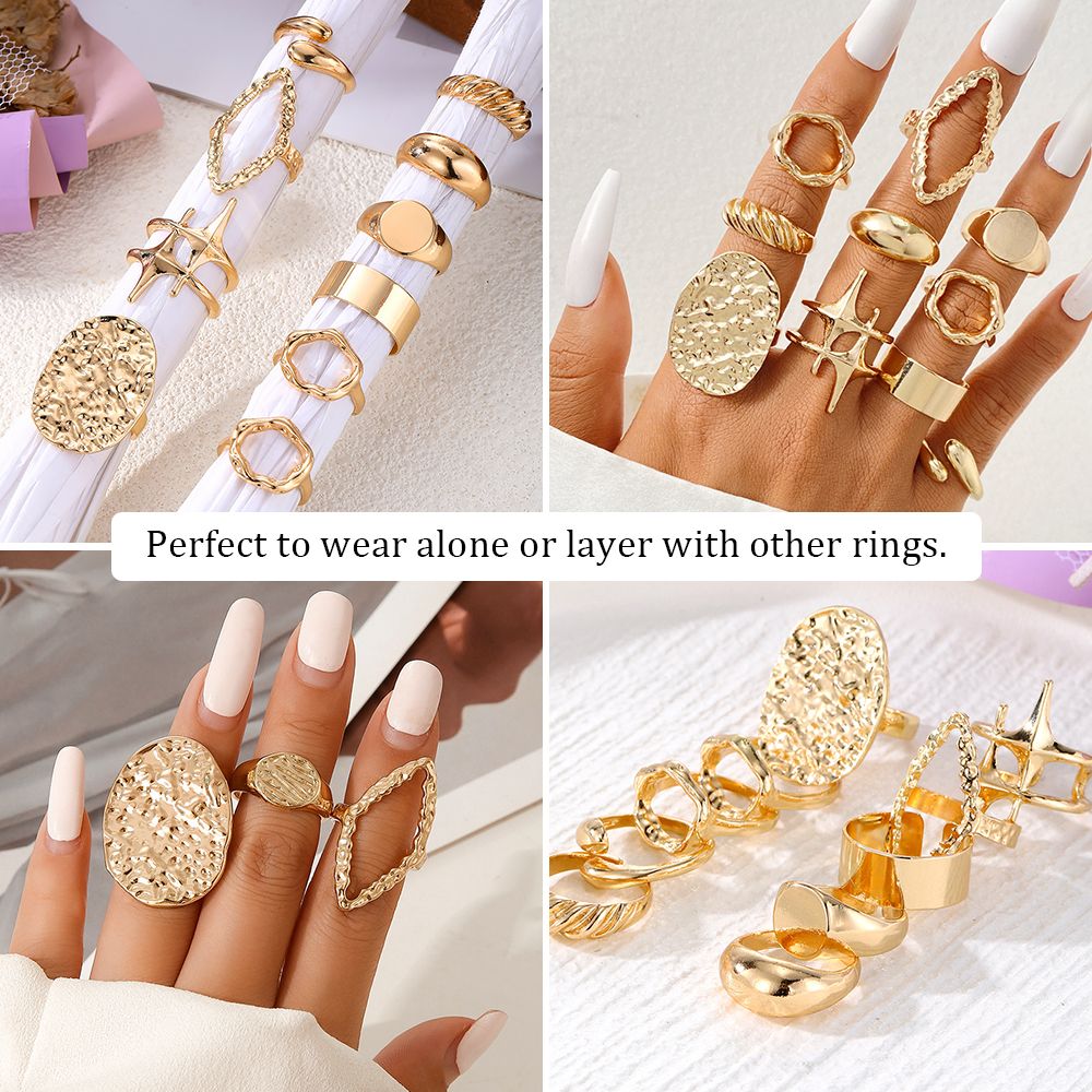 10pcs Ladies Gold Rings Women Bohemian Jewelry Stacking Ring Set