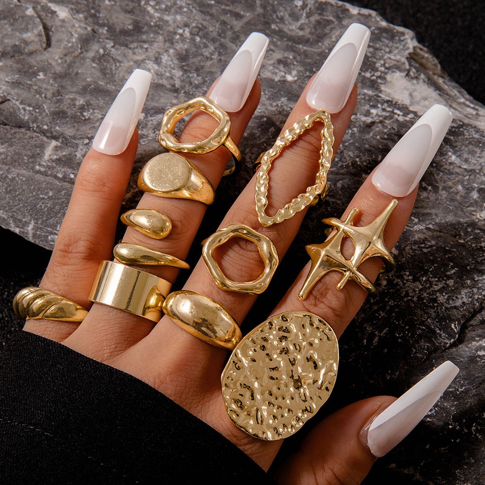 10pcs Ladies Gold Rings Women Bohemian Jewelry Stacking Ring Set