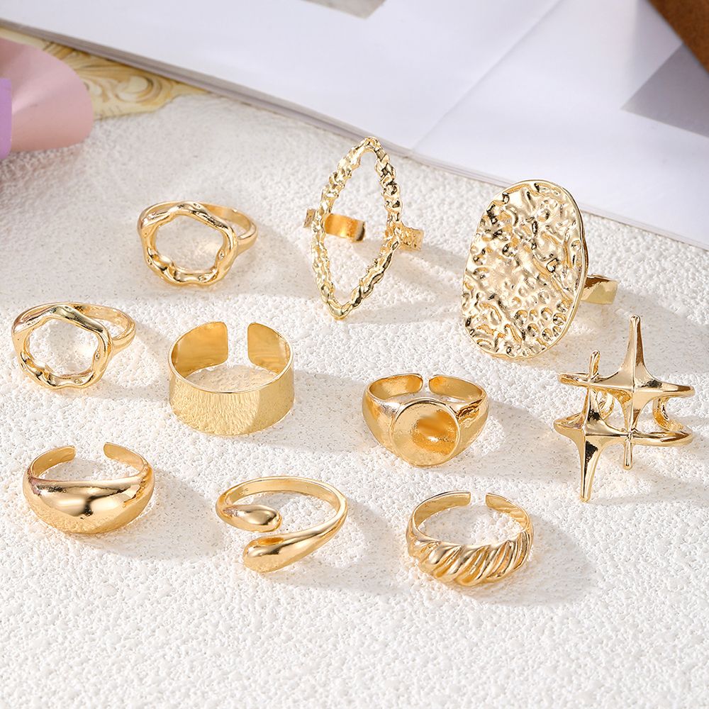 10pcs Ladies Gold Rings Women Bohemian Jewelry Stacking Ring Set