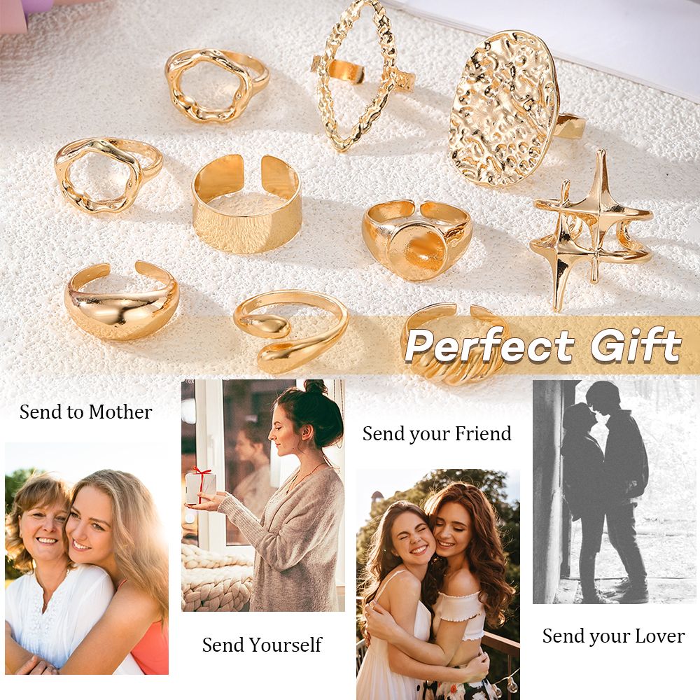 10pcs Ladies Gold Rings Women Bohemian Jewelry Stacking Ring Set