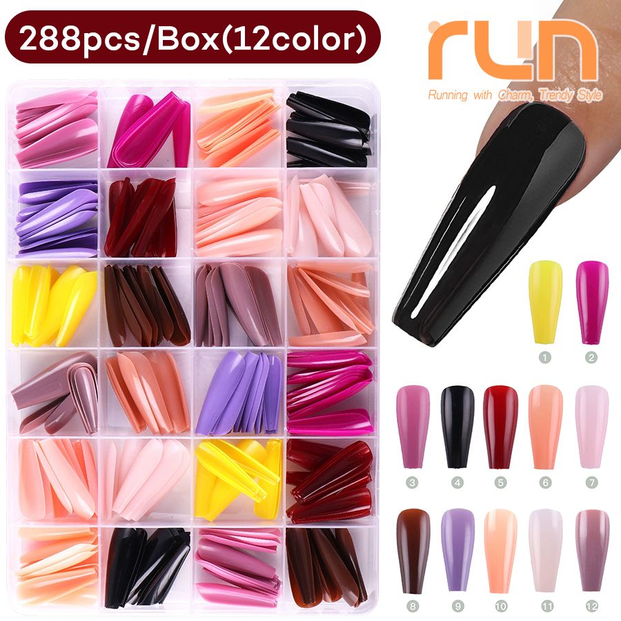 288pcs/Box False False Nails Artificial Fingernails Press On Nails 12 Mix Colours DIY ABS Nail Tips Press Nail Art False Full Nail