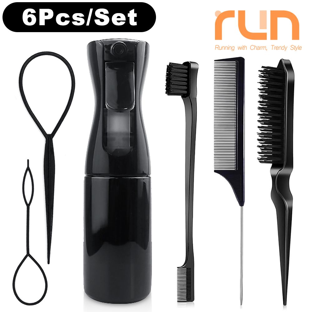 6pcs/Set Portable Spray Refillable Bottles Kit Hair Styling Set Spray Bottle Brush Comb Braiding Tool Rat Tail Comb Edge Control Brush Mist Sprayer For Hair Styling Cleaning