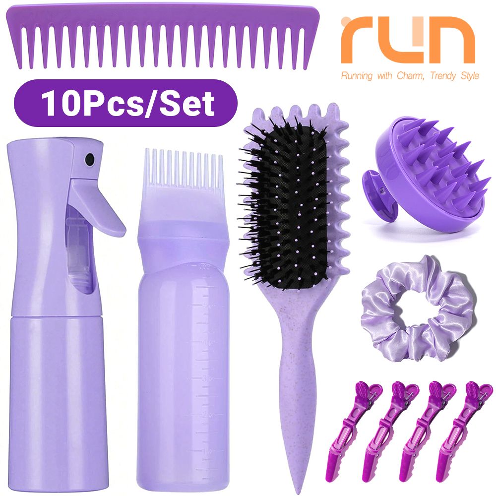 10pcs/set Hair Styling Set Spray Refillable Bottles Portable Hair Dye Bottle Silicone Shampoo Brush Styling Comb Salon Hairdressing Tool Set