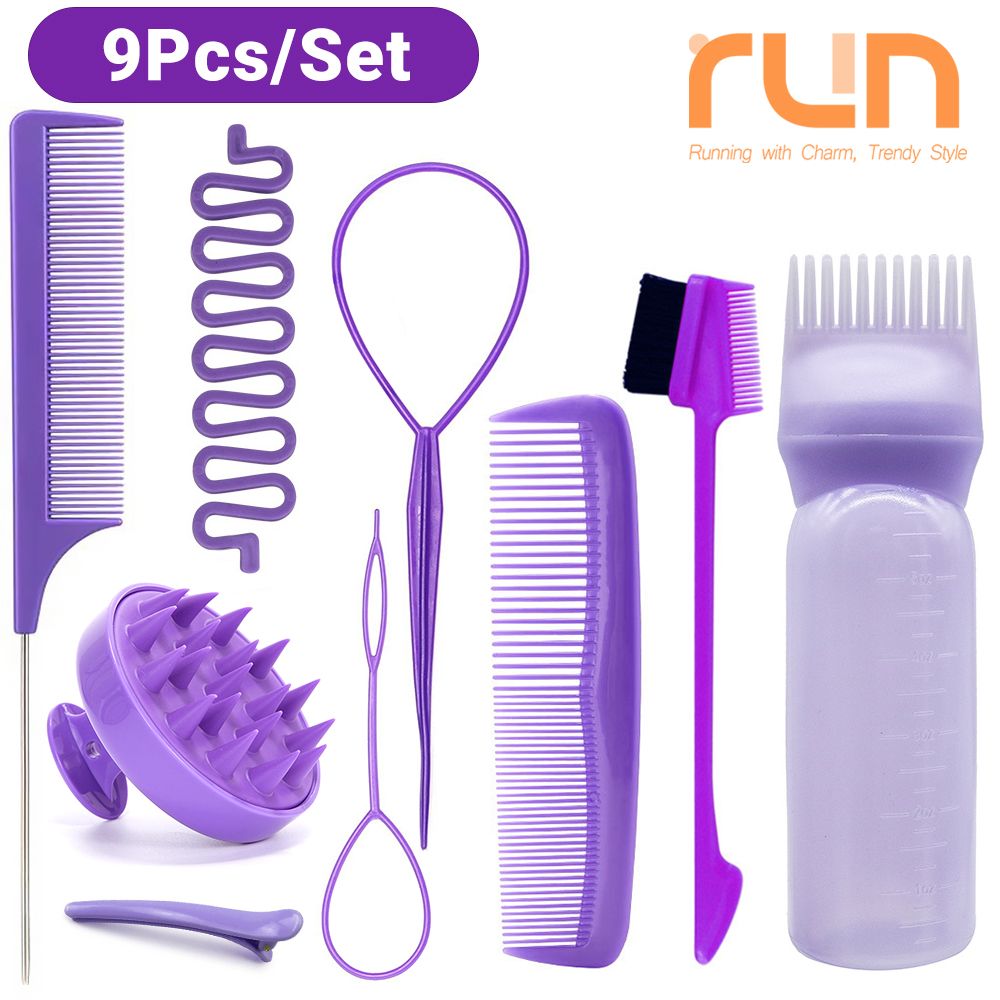 9 piece/set Hairdressing Styling Tool Empty Hair Dye Bottle Scalp Massager Shampoo Brush Hair Styling Comb Hair Coloring Dyeing Bottles Braiding Tool Salon Hairdressing Tool
