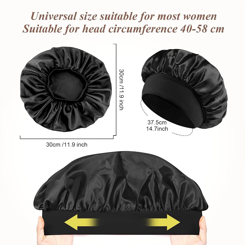 Satin Elastic Night Cap Breathable Sleeping Hat Soft and Comfortable Bonnet Silk Hair Wrap for Sleeping Black & Leopard Print
