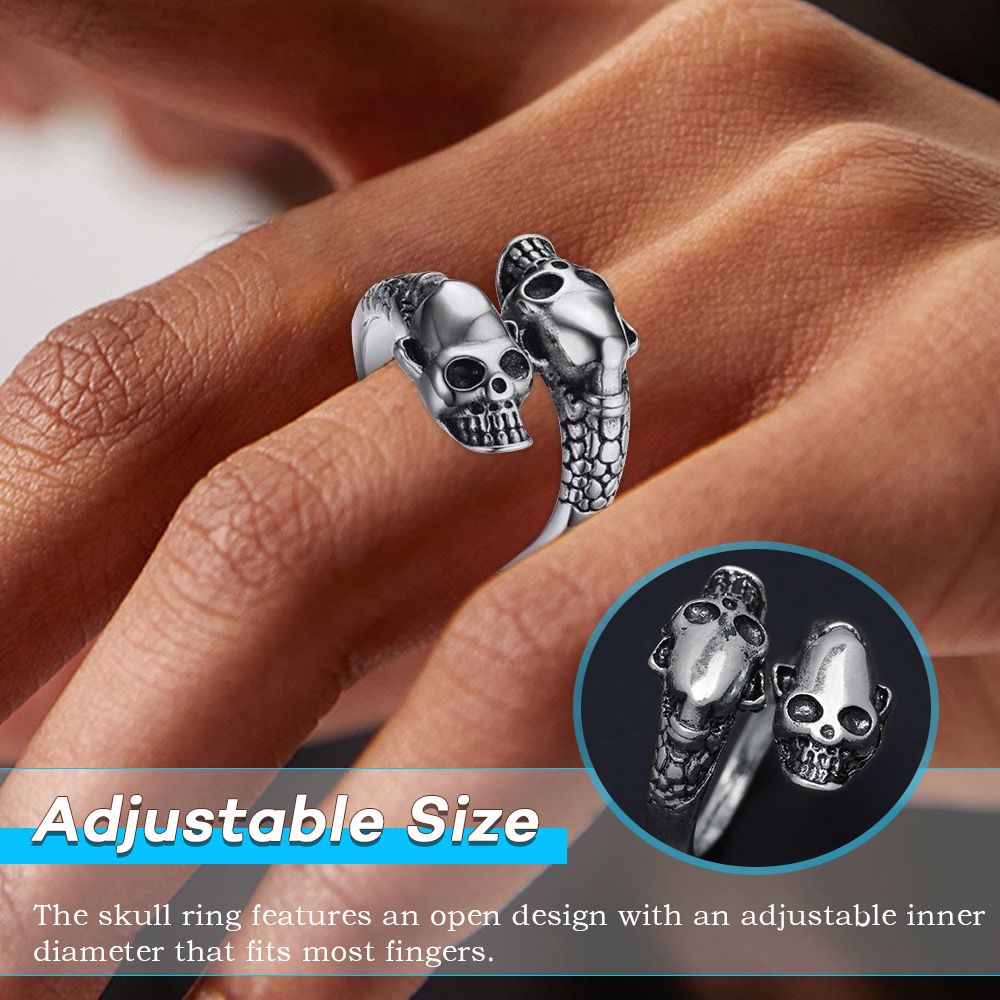 Skull Rings For Men Adjustable Vintage Punk Ring
