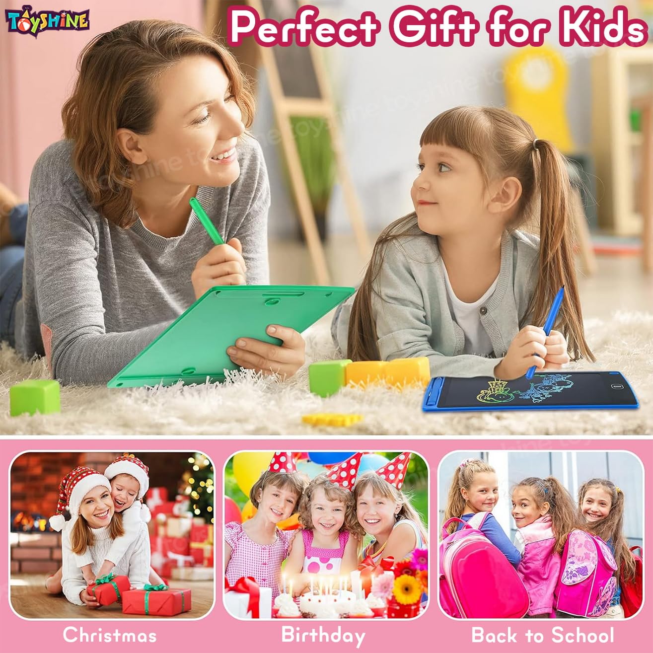12″ LCD Writing Tablet Kids Erasable Drawing Board Graphic  Electronic Writing Board Toddler Colorful Screen Doodle Board Children's Educational Toys Pig & Panda