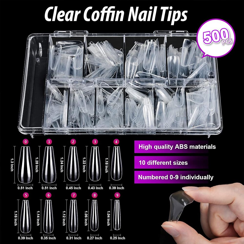 Acrylic Nail Kit Magnetic Nail Art Holder Clipper Nail 500pcs Clear Coffin Nail Tips Stand for False Nails  Press On Nails DIY Manicure Tools