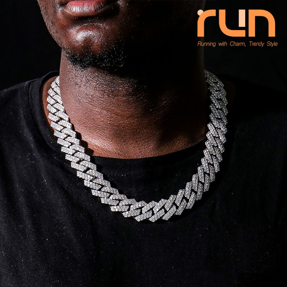 Men Iced Miami Cuban Link Chain Necklace Iced Prong Cuban Chain Faux-Diamonds Rhinestones Alloy Iced Out Hip Hop Jewelry Silver