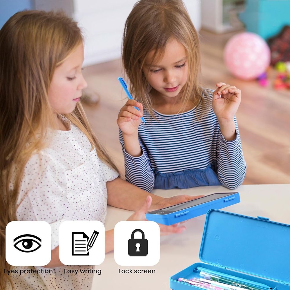 2 in 1 LCD Pencile Case Digital Slate Writing Tablet Pencil Box Drawing Board Case Erase Button Magic Storage for Stationery E-Note Pad Pencil Box