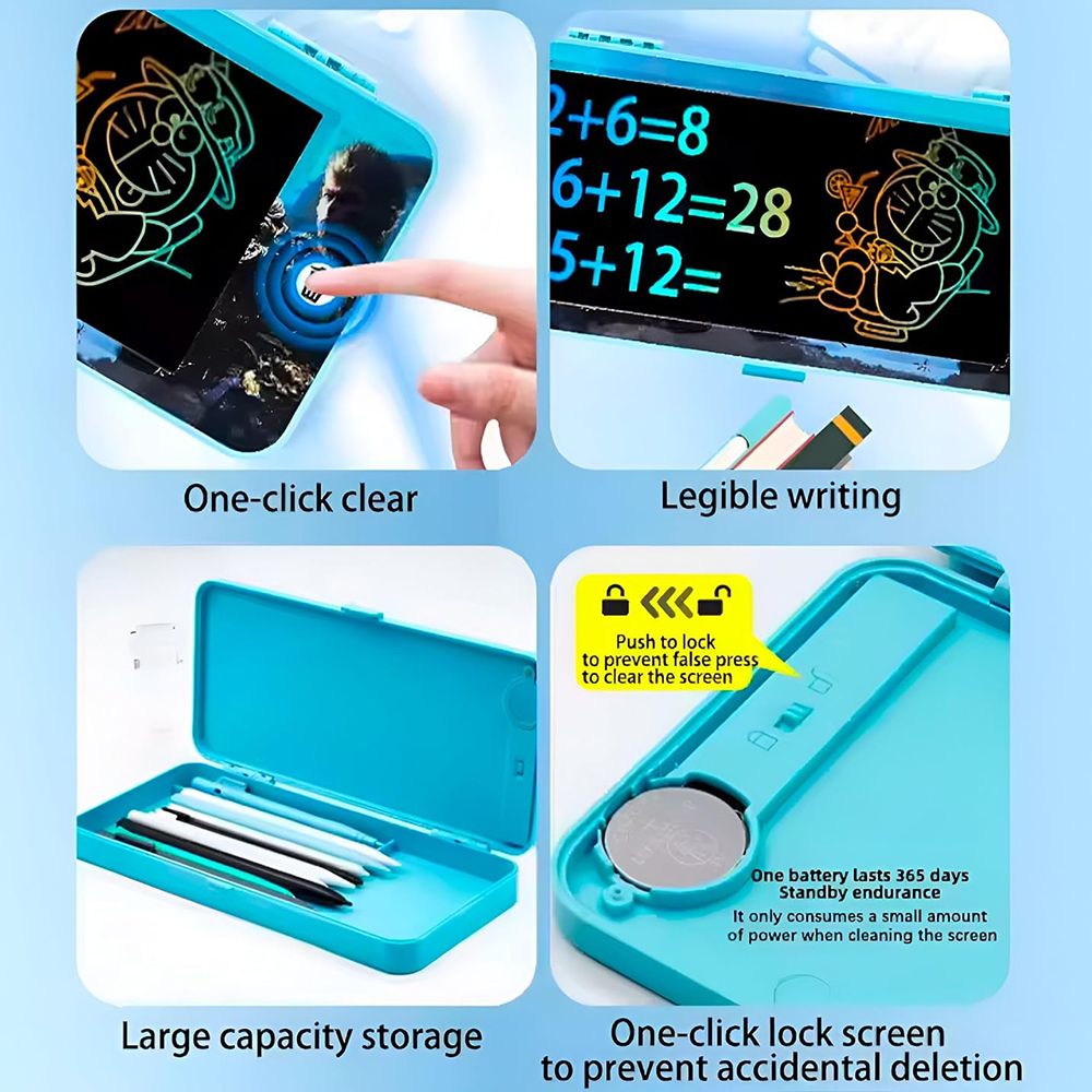 2 in 1 LCD Pencile Case Digital Slate Writing Tablet Pencil Box Drawing Board Case Erase Button Magic Storage for Stationery E-Note Pad Pencil Box