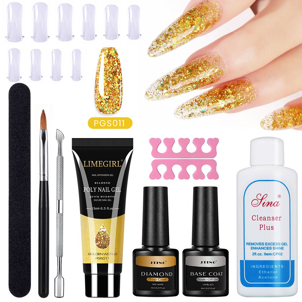 12pcs Poly Extension Gel Manicure Kit Poly Gel With Mini Nail Lamp Basic Coat Poly Gel Nail Art Kits for Starter Basic Coat Poly Gel Nail Art Kits for Starter