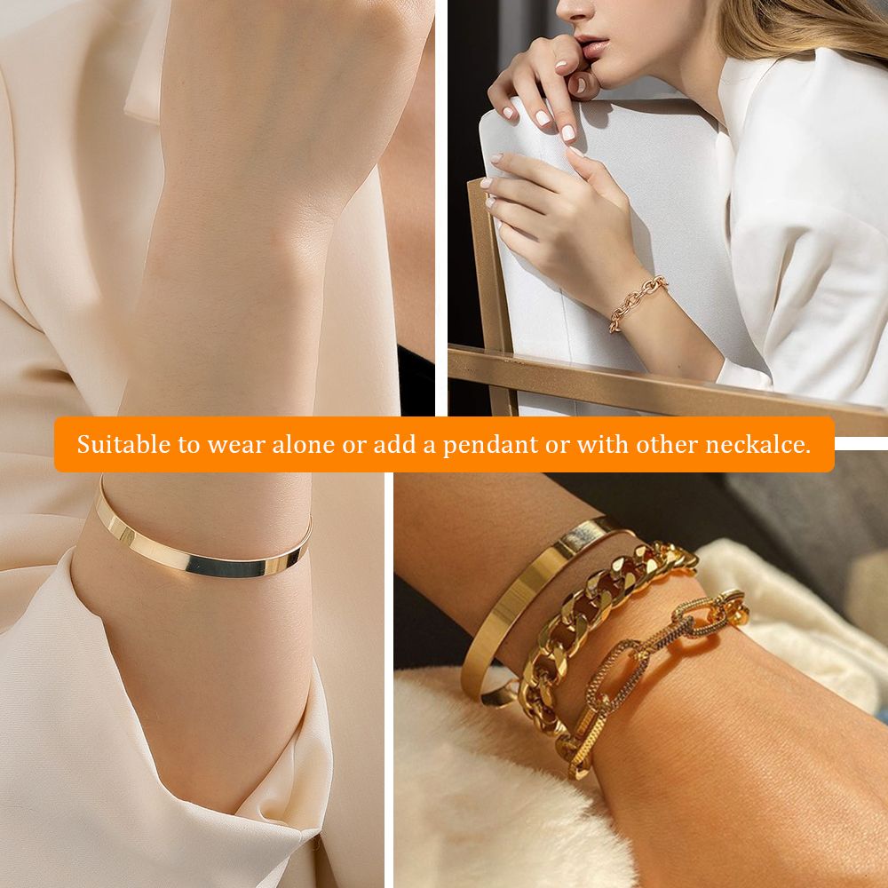 Women's Gold Plated Chunky Bracelet Set Adjustable Layered Cuff Bangle & Chain Multi-Design Jewelry