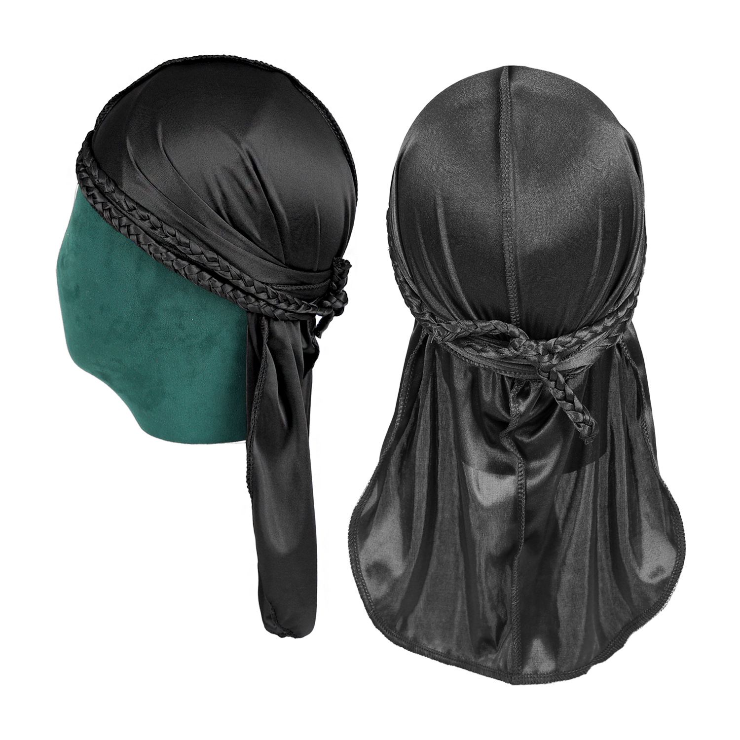 Durag for Men Silk Satin Lined Head Wraps Solid Color Long Tail Lightweight Headwraps Pirates Doo Rag