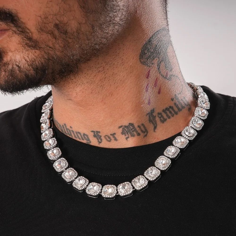 Men Tennis Necklace Hip Hop Iced Out Cuban Chain Link for Women Square Sugar Diamond Full Diamond Necklaces