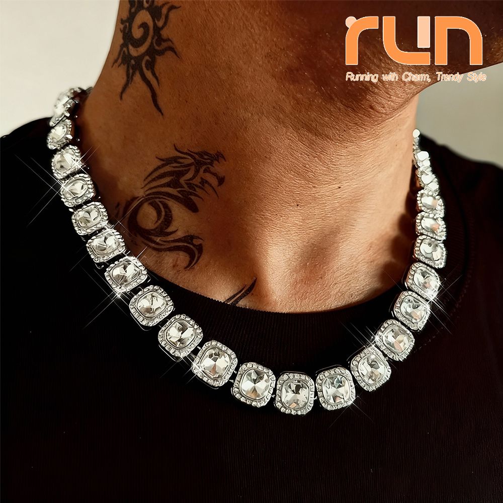 Men Tennis Necklace Hip Hop Iced Out Cuban Chain Link for Women Square Sugar Diamond Full Diamond Necklaces