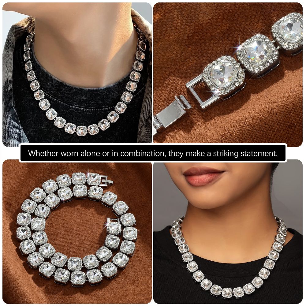 Men Tennis Necklace Hip Hop Iced Out Cuban Chain Link for Women Square Sugar Diamond Full Diamond Necklaces