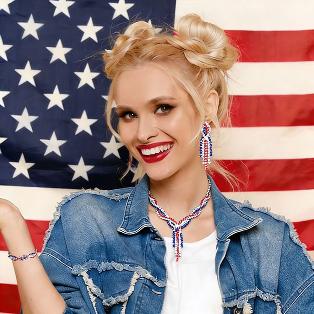 Women's Necklace Bracelet and Earring American Luxury Glitter Jewelry Set Glitter Style