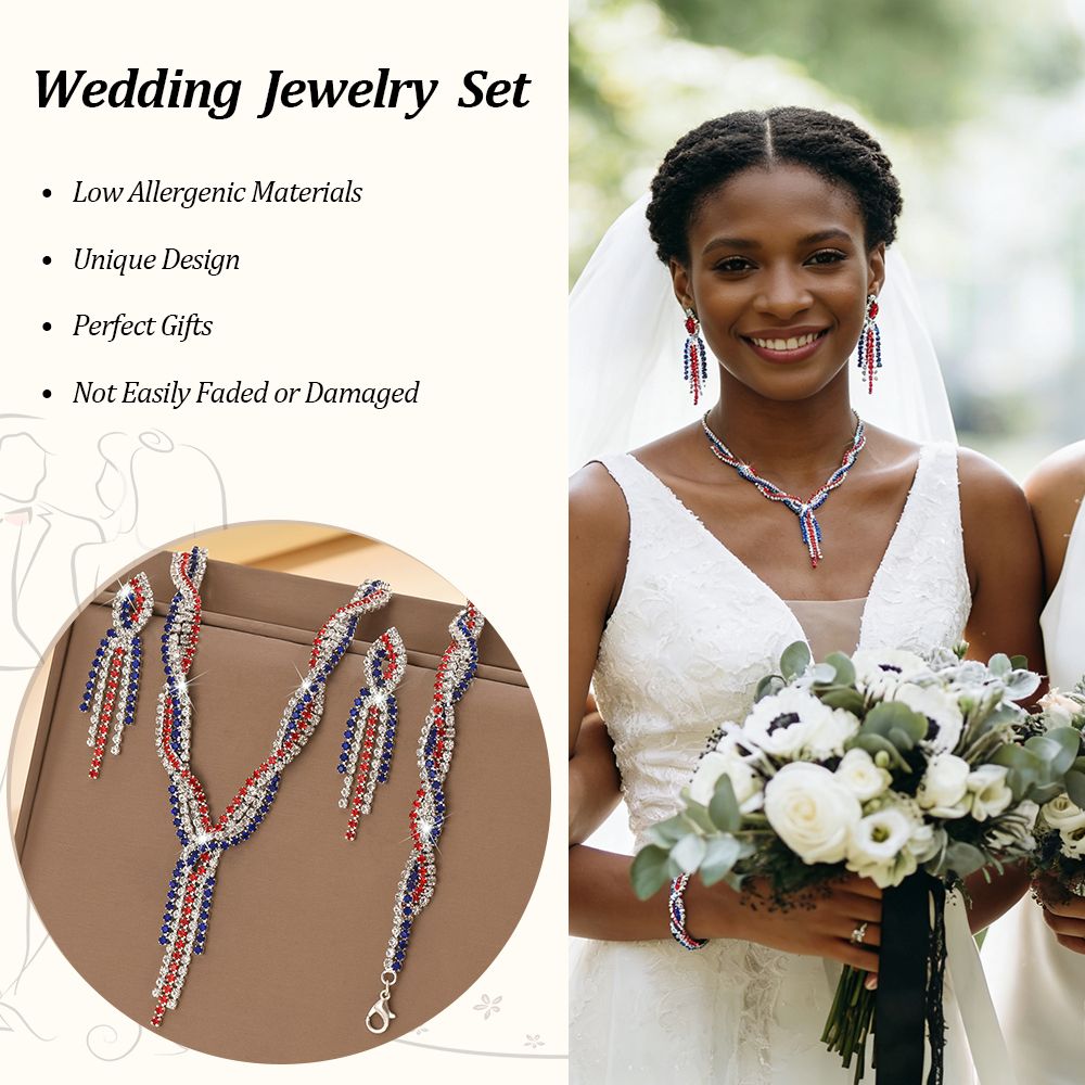 Women's Necklace Bracelet and Earring American Luxury Glitter Jewelry Set Glitter Style