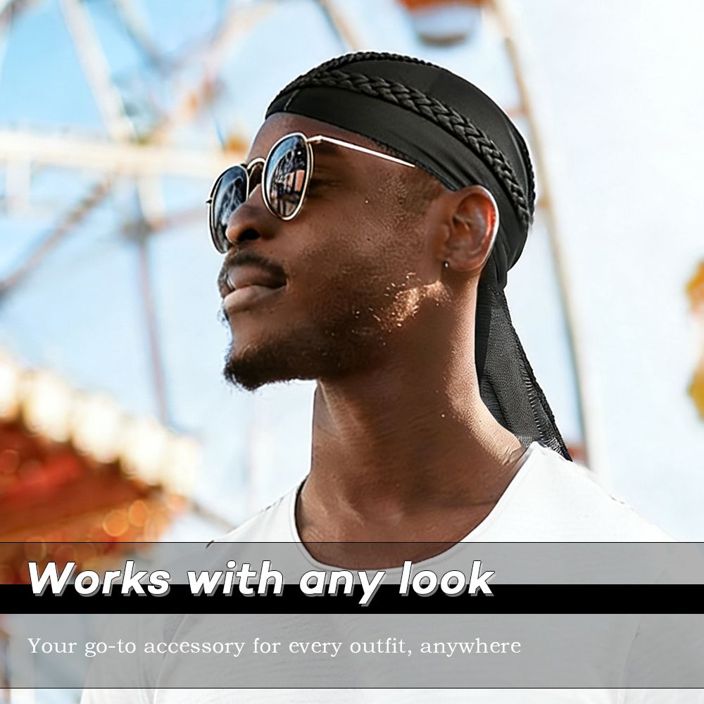 Durag for Men Silk Satin Lined Head Wraps Solid Color Long Tail Lightweight Headwraps Pirates Doo Rag
