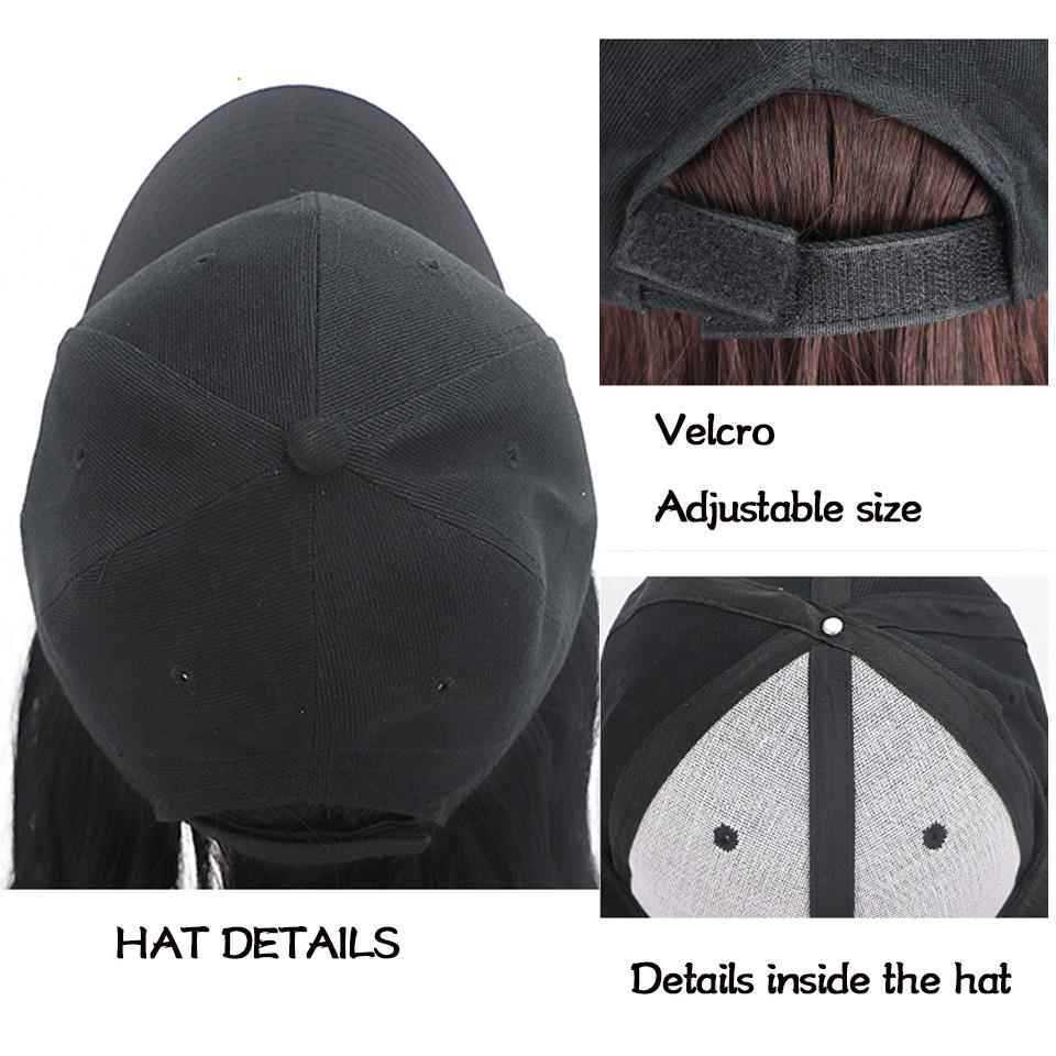 Women’s Wig Cap 2-in-1 Baseball Cap with Built-in Long Straight Brown Wig – Black Hat, Female Adjustable Fashion Cap Natural Hair for Lady, Instant Volume