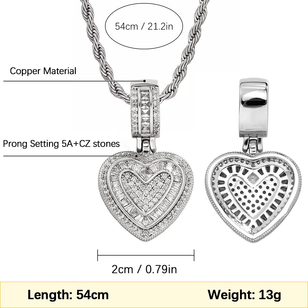 Ladies Heart Pendant Necklace Luxurious Hip Hop Style Jewelry for Women and Men Iced Out Shiny Cubic Zirconia