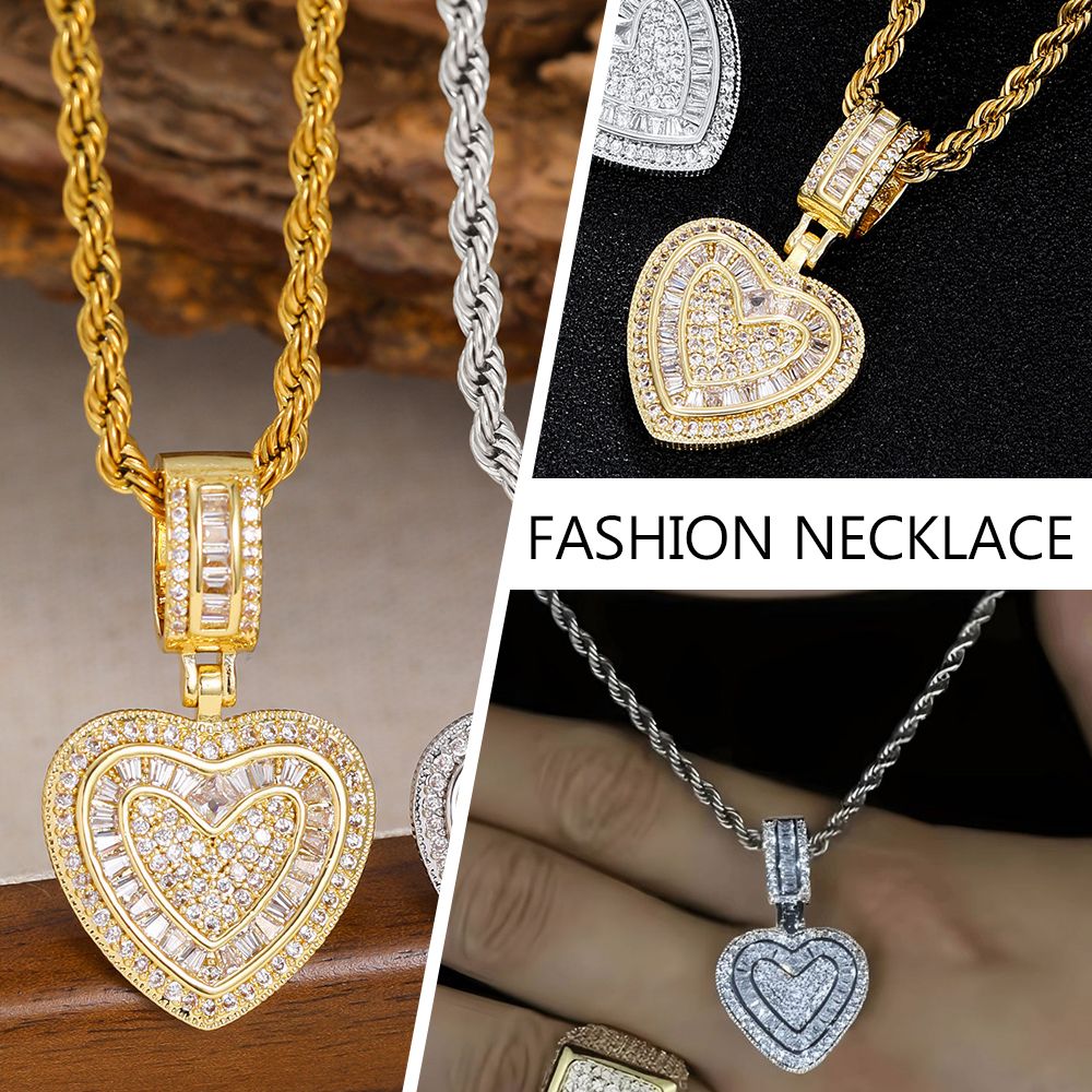 Ladies Heart Pendant Necklace Luxurious Hip Hop Style Jewelry for Women and Men Iced Out Shiny Cubic Zirconia