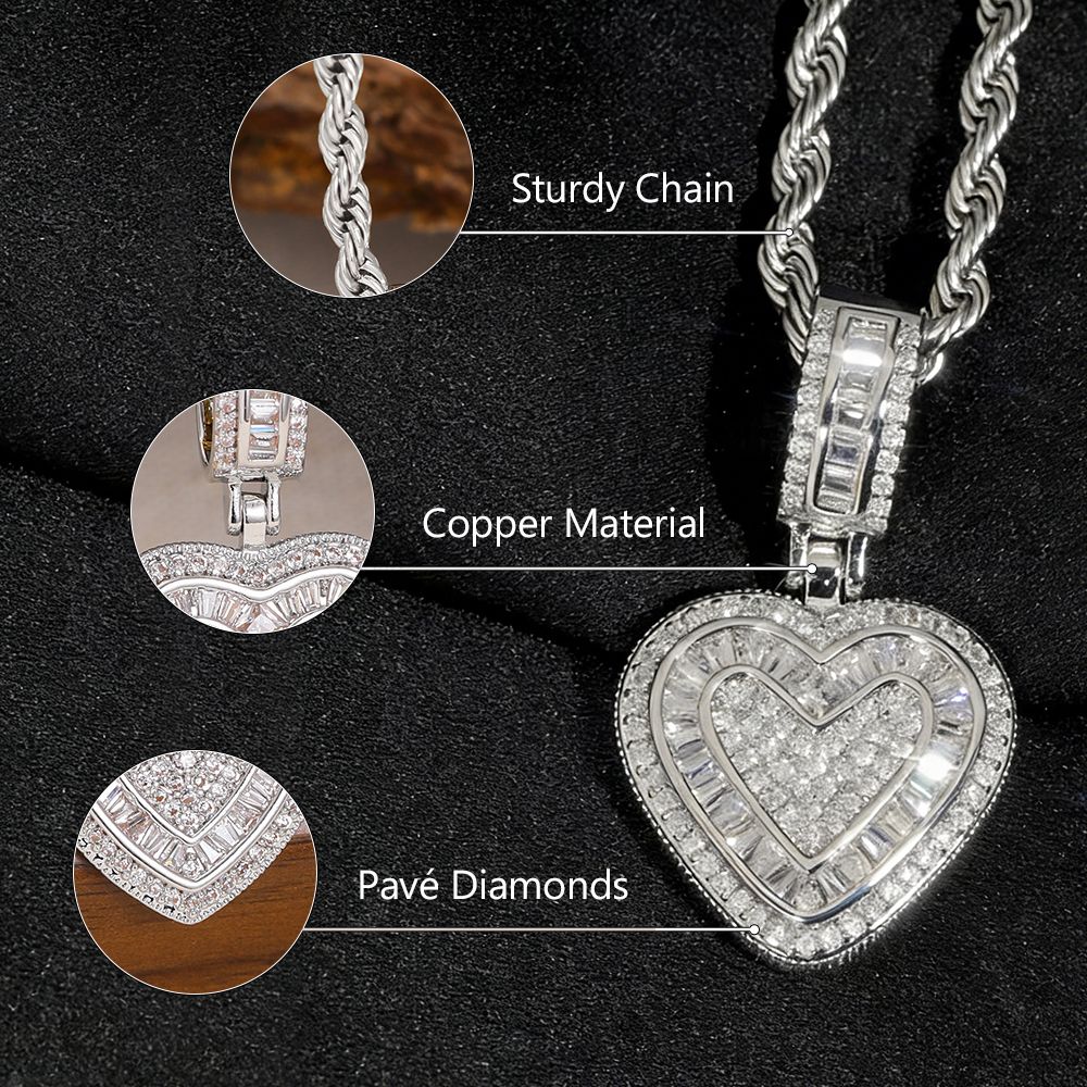 Ladies Heart Pendant Necklace Luxurious Hip Hop Style Jewelry for Women and Men Iced Out Shiny Cubic Zirconia