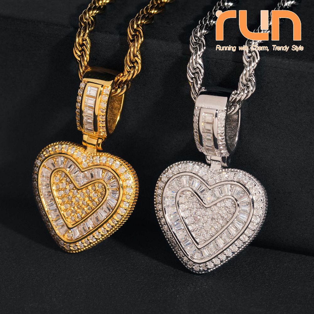Ladies Heart Pendant Necklace Luxurious Hip Hop Style Jewelry for Women and Men Iced Out Shiny Cubic Zirconia