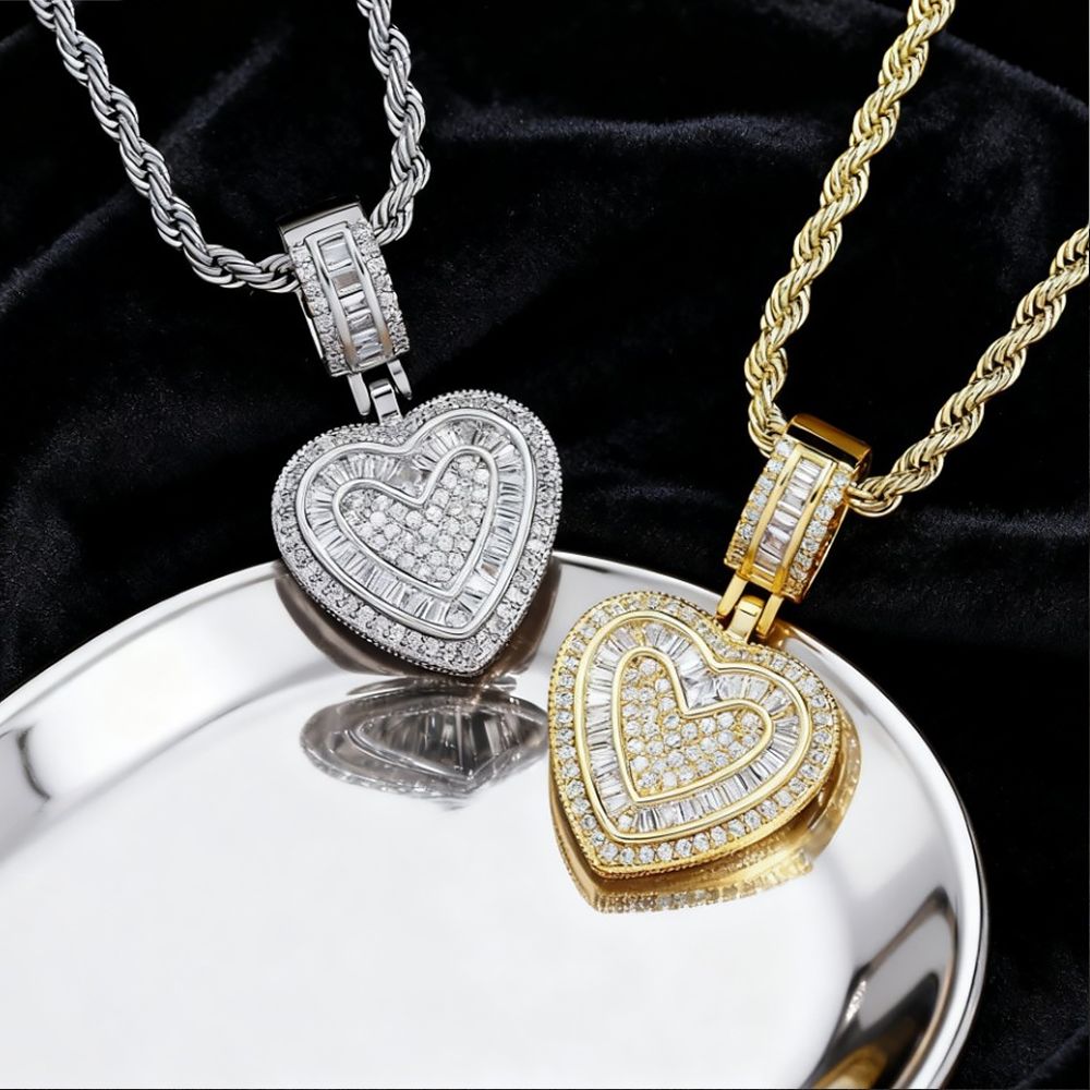 Ladies Heart Pendant Necklace Luxurious Hip Hop Style Jewelry for Women and Men Iced Out Shiny Cubic Zirconia