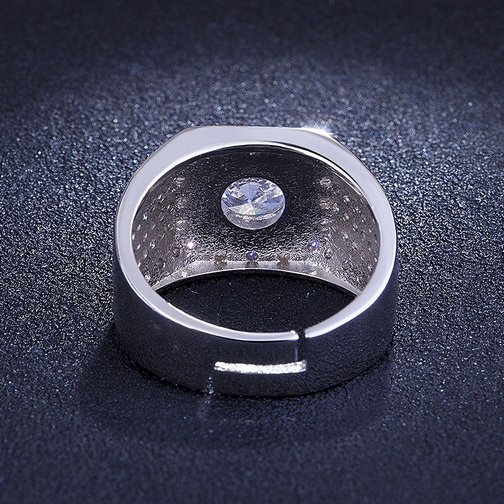 Men's Luxury Diamond Rings Full Star Deluxe Ring with Square Crystal Zirconia - Silver
