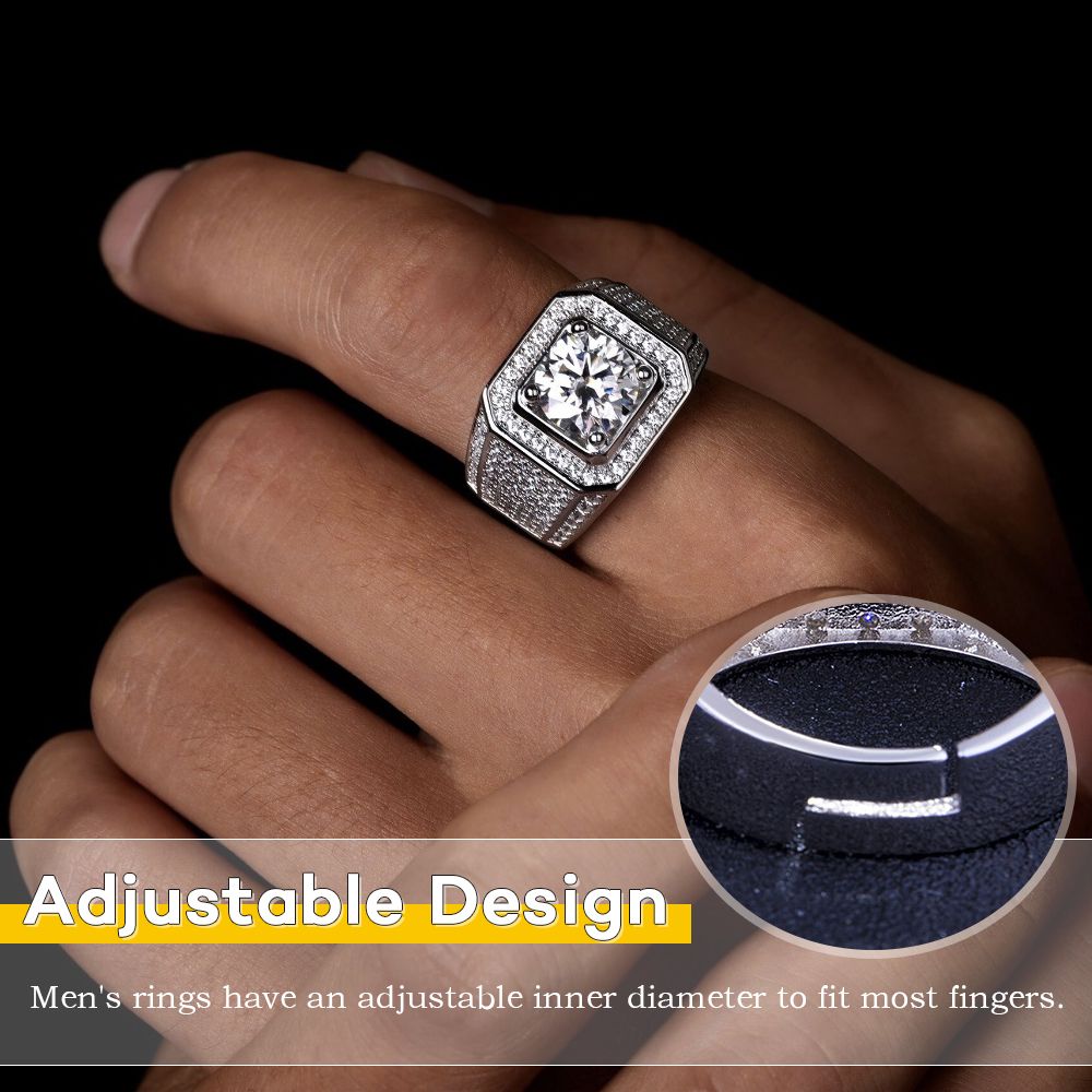 Men's Luxury Diamond Rings Full Star Deluxe Ring with Square Crystal Zirconia - Silver