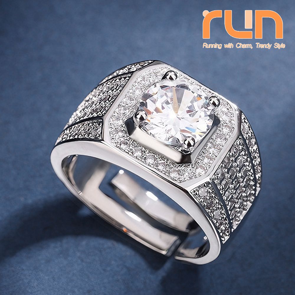 Men's Luxury Diamond Rings Full Star Deluxe Ring with Square Crystal Zirconia - Silver