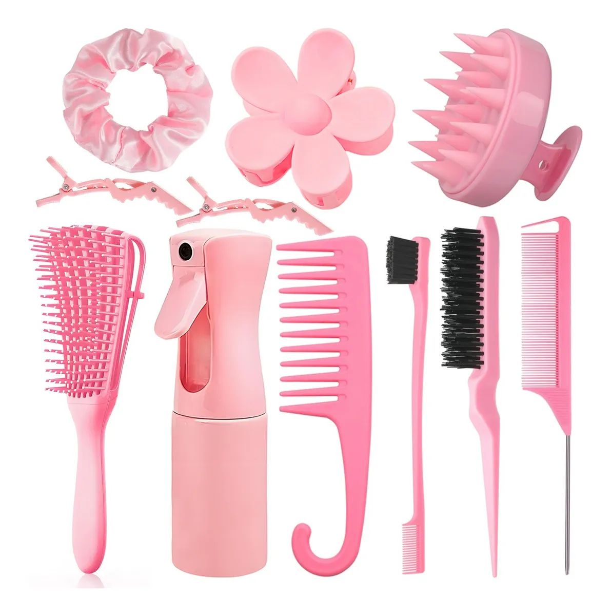11 Pieces/set of Hair Styling Comb Set Spray Bottle Silicone Scalp Massager Shower Shampoo Brush Tail Comb Edge Brush Hairdressing Tool Set