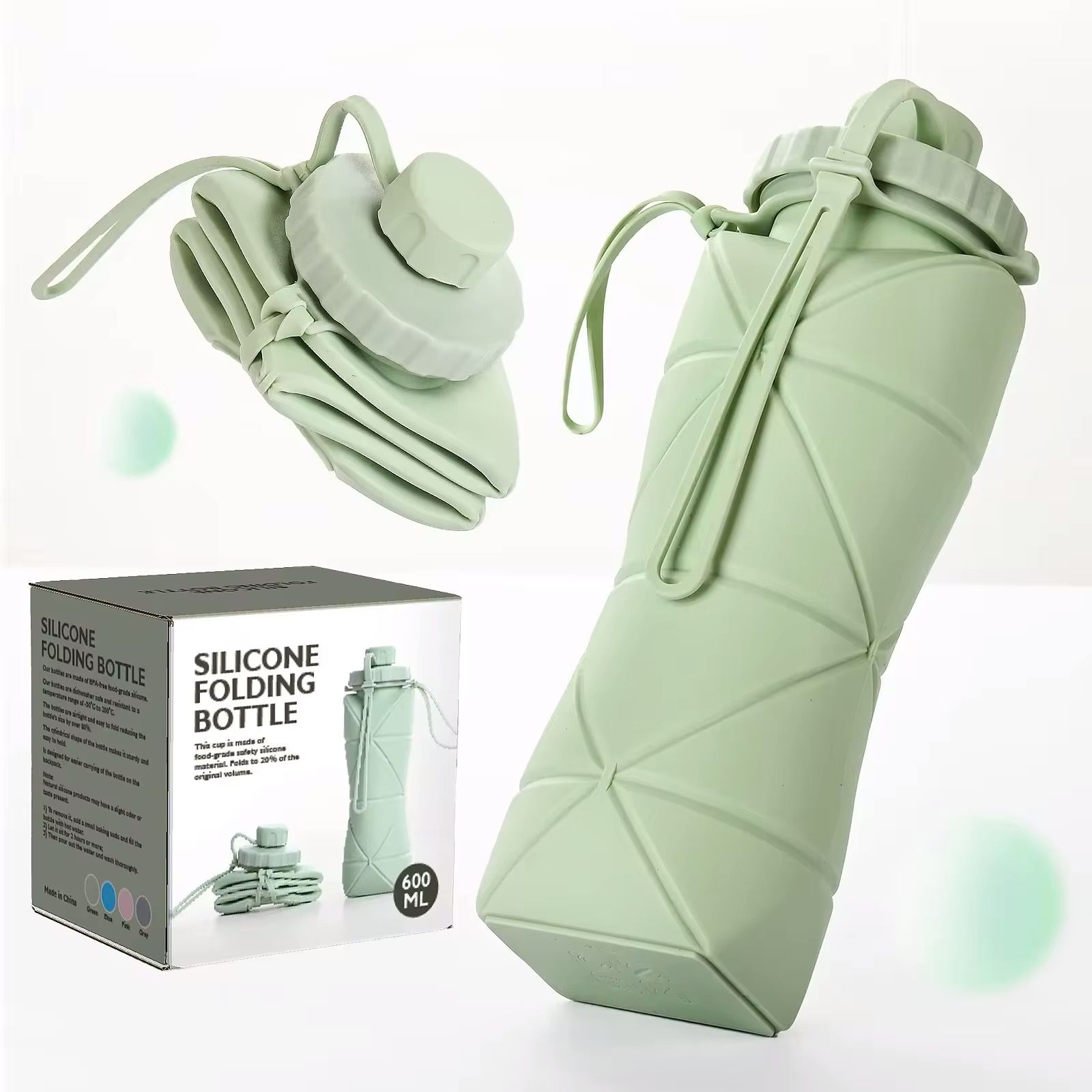 600ml Folding Silicone Cup Portable Telescopic Drinking Collapsible Water Cup Kitchen Dining Room Silica Travel Mug Food Grade Lightweight & Leak Proof Reusable Bottle for Travel Sports