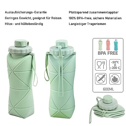 600ml Folding Silicone Cup Portable Telescopic Drinking Collapsible Water Cup Kitchen Dining Room Silica Travel Mug Food Grade Lightweight & Leak Proof Reusable Bottle for Travel Sports