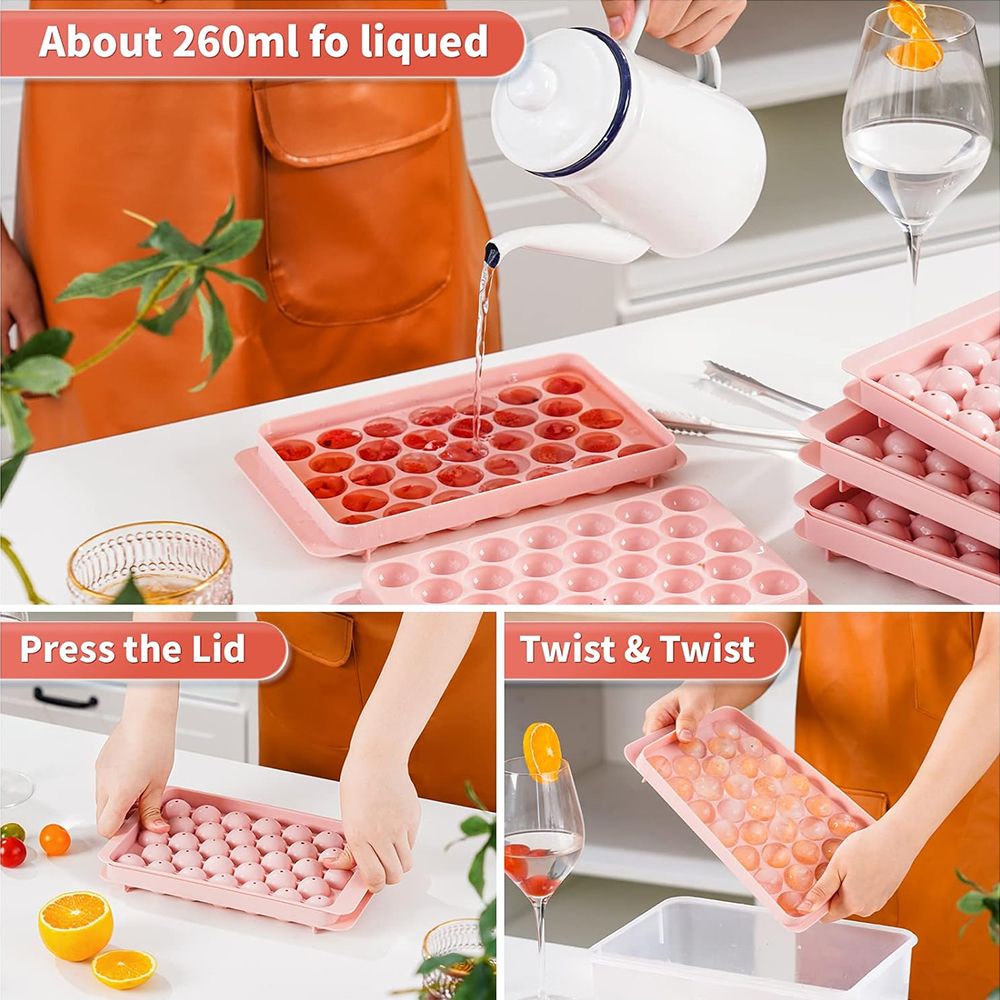 2pcs/set 33-Cavity Round Silicone Ice Cube Tray with Lid - Reusable Freezer Mold for Ice Cream & Frozen Treats Ice Maker