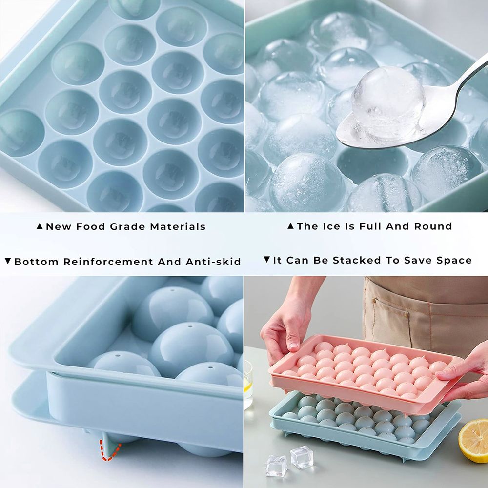 2pcs/set 33-Cavity Round Silicone Ice Cube Tray with Lid - Reusable Freezer Mold for Ice Cream & Frozen Treats Ice Maker