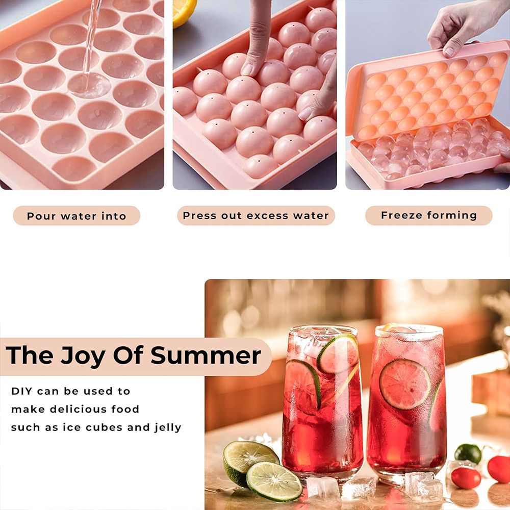 2pcs/set 33-Cavity Round Silicone Ice Cube Tray with Lid - Reusable Freezer Mold for Ice Cream & Frozen Treats Ice Maker