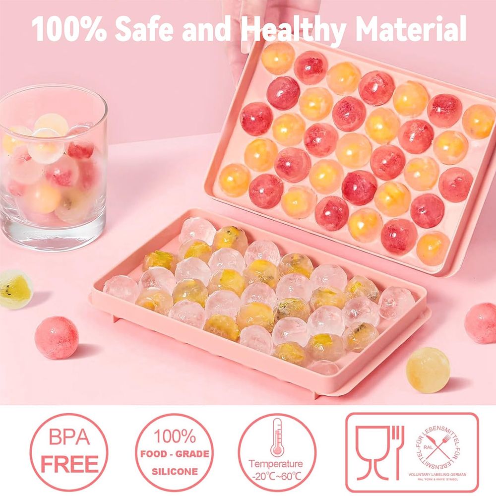 2pcs/set 33-Cavity Round Silicone Ice Cube Tray with Lid - Reusable Freezer Mold for Ice Cream & Frozen Treats Ice Maker