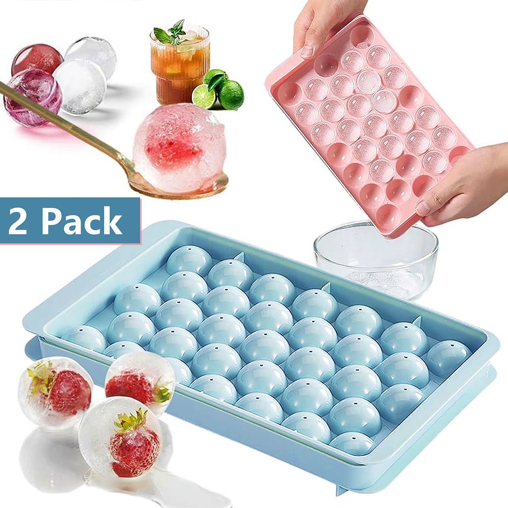 2pcs/set 33-Cavity Round Silicone Ice Cube Tray with Lid - Reusable Freezer Mold for Ice Cream & Frozen Treats Ice Maker