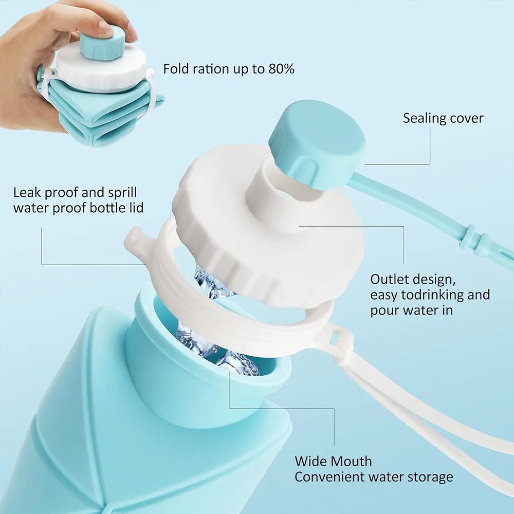 600ml Folding Silicone Cup Portable Telescopic Drinking Collapsible Water Cup Kitchen Dining Room Silica Travel Mug Food Grade Lightweight & Leak Proof Reusable Bottle for Travel Sports