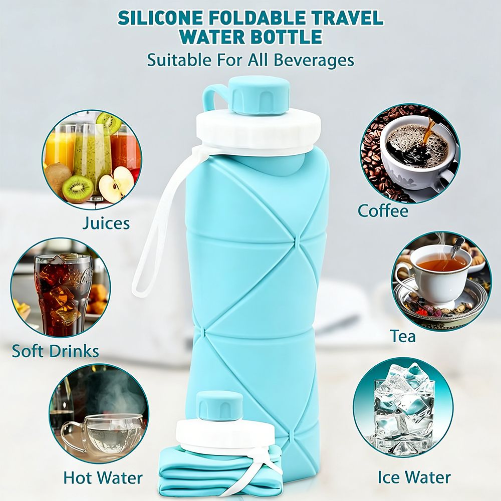 600ml Folding Silicone Cup Portable Telescopic Drinking Collapsible Water Cup Kitchen Dining Room Silica Travel Mug Food Grade Lightweight & Leak Proof Reusable Bottle for Travel Sports