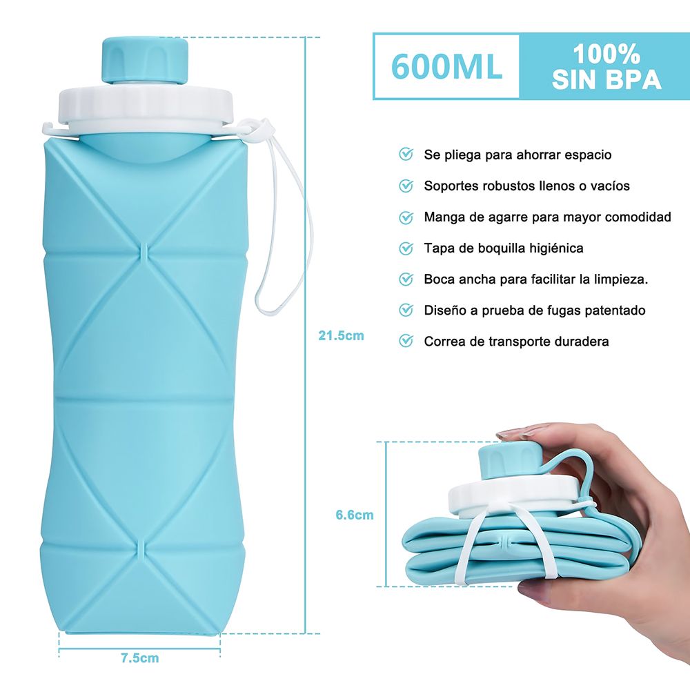 600ml Folding Silicone Cup Portable Telescopic Drinking Collapsible Water Cup Kitchen Dining Room Silica Travel Mug Food Grade Lightweight & Leak Proof Reusable Bottle for Travel Sports