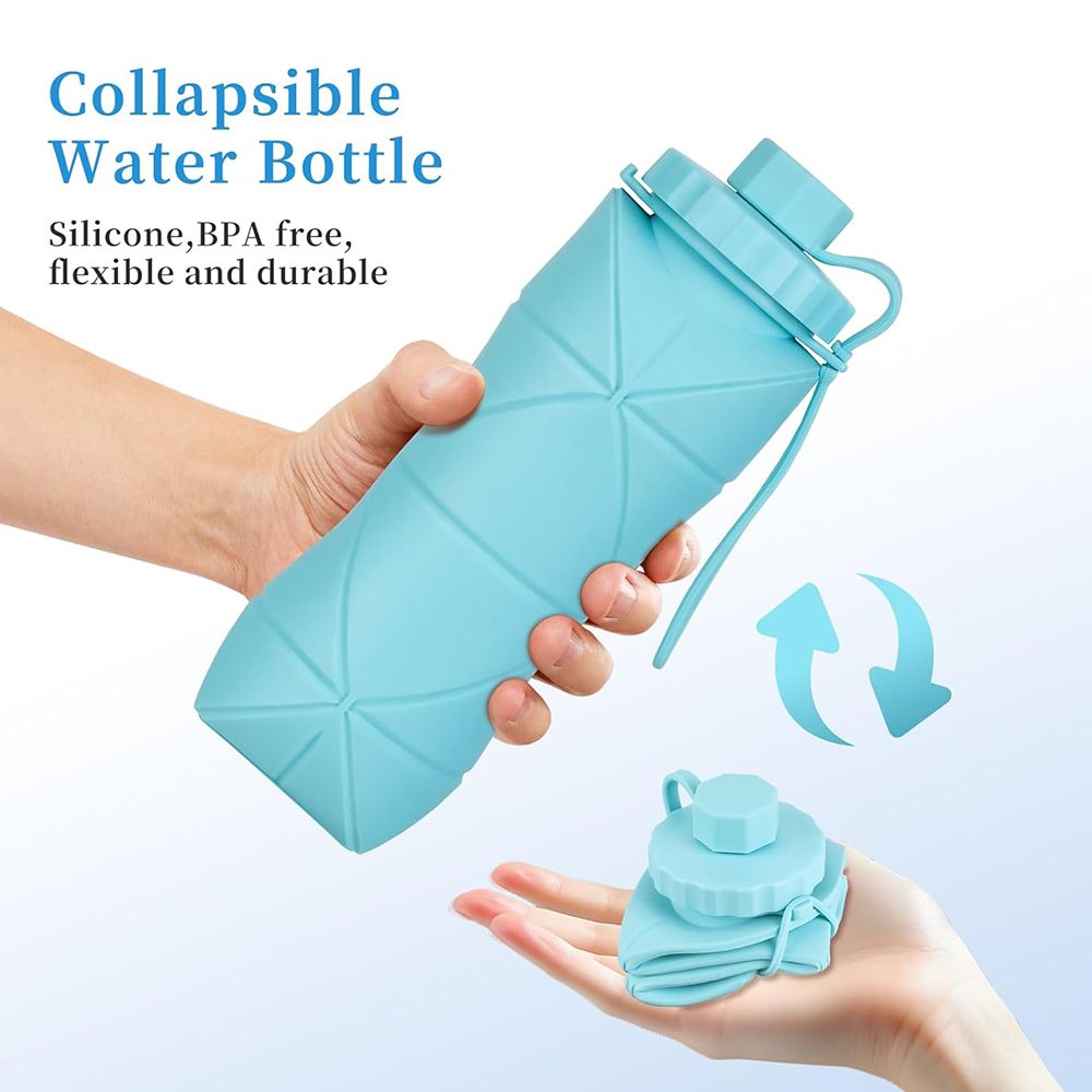 600ml Folding Silicone Cup Portable Telescopic Drinking Collapsible Water Cup Kitchen Dining Room Silica Travel Mug Food Grade Lightweight & Leak Proof Reusable Bottle for Travel Sports
