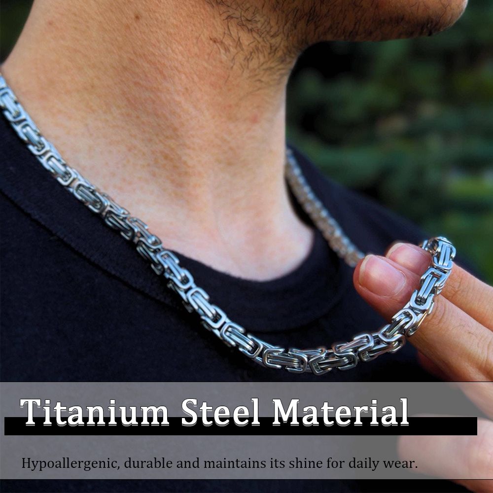 Men's Byzantine Chain Necklace Bracelets 8MM Stainless Steel Thick Heavy Chain Link Hip Hop Jewellery for Boys (50cm / 20cm)