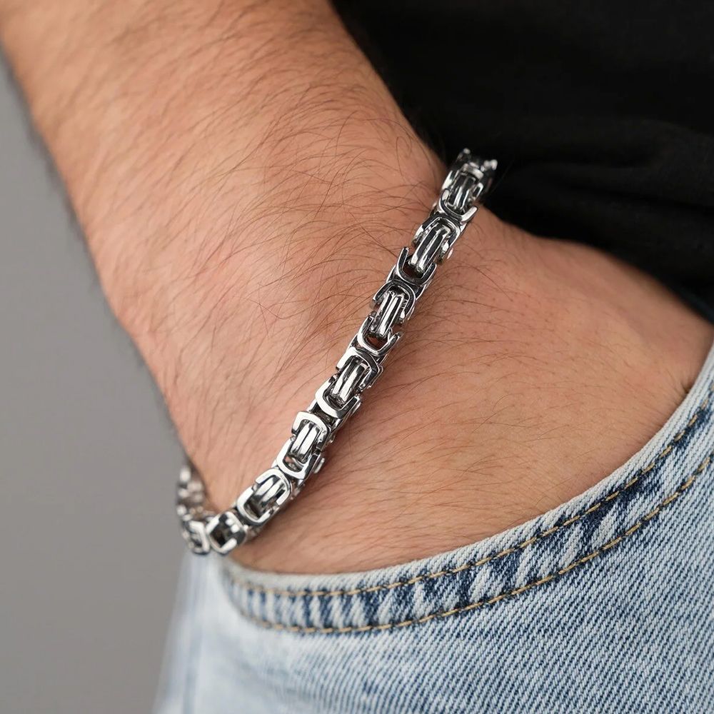 Men's Byzantine Chain Necklace Bracelets 8MM Stainless Steel Thick Heavy Chain Link Hip Hop Jewellery for Boys (50cm / 20cm)
