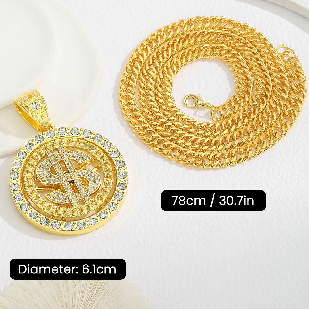360° Rotating $ Sign Diamond Pendant Necklace Cuban Link Chain Hip Hop Jewelry for Men / Mkufu wa $ Unaozunguka 360°